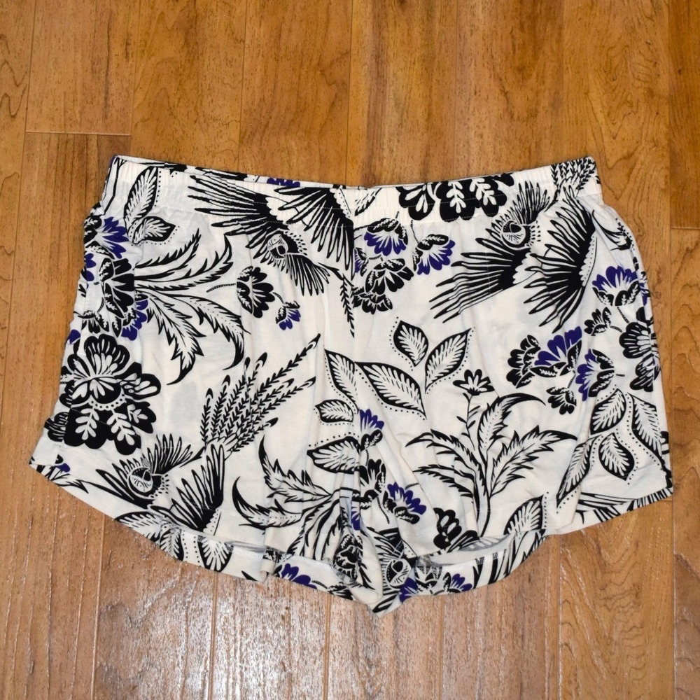 Soma Pajama Smocked Waist Pajama Shorts Women XL Cool Nights Floral Bird Print
